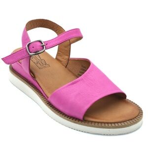 Miz Mooz Elias Women’s Leather Ankle Strap Flat Sandals Fuchsia Size 36